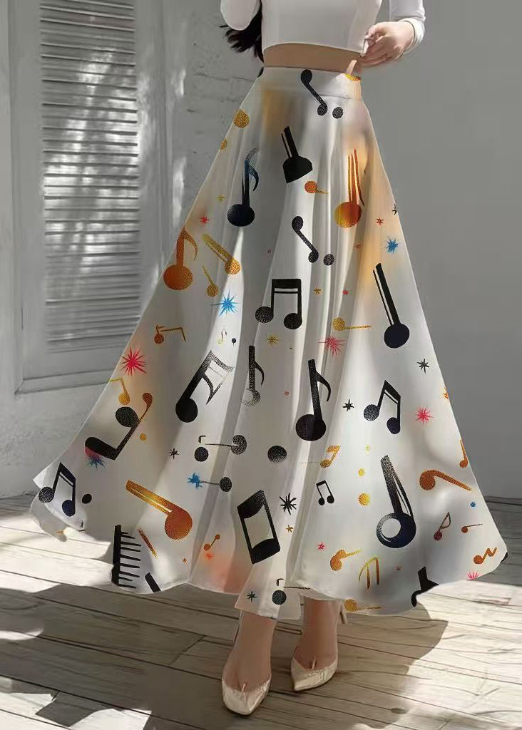 French Gradient Color Print Draping Chiffon Skirts Summer