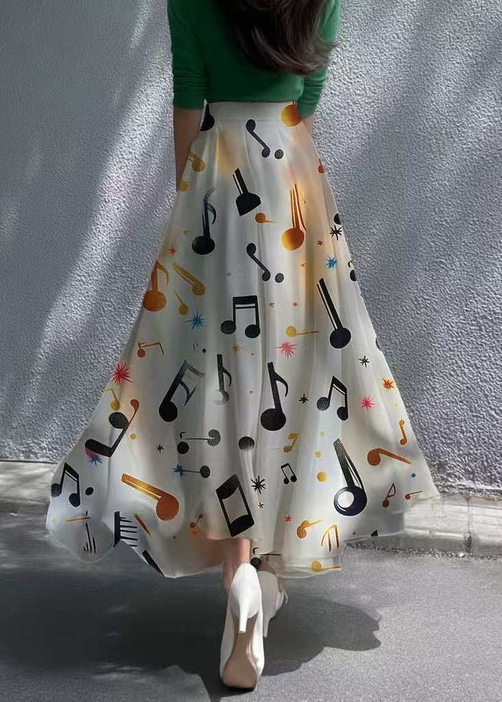 French Gradient Color Print Draping Chiffon Skirts Summer
