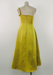 French Green Asymmetrical Solid Silk Long Dress Sleeveless