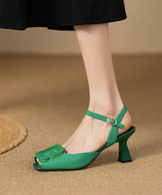 French Green Faux Leather High Heels Square Toe