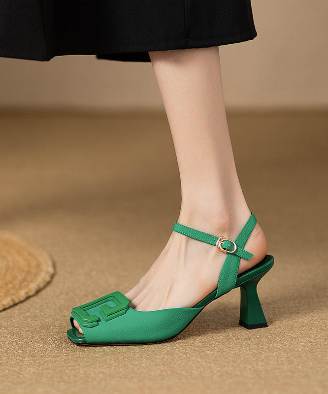 French Green Faux Leather High Heels Square Toe