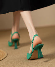 French Green Faux Leather High Heels Square Toe