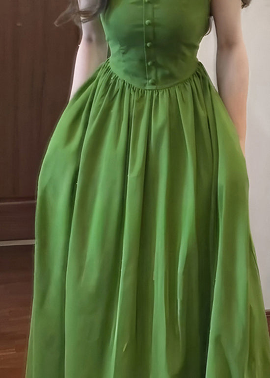 French Green Peter Pan Collar Patchwork Cotton Dresses Summer