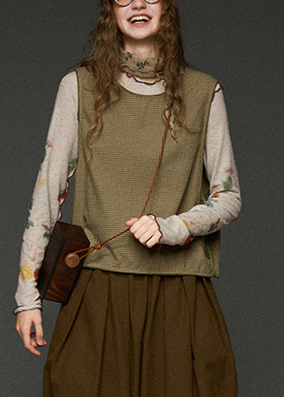 French Green Plaid Oversized Waistcoat Sleeveless