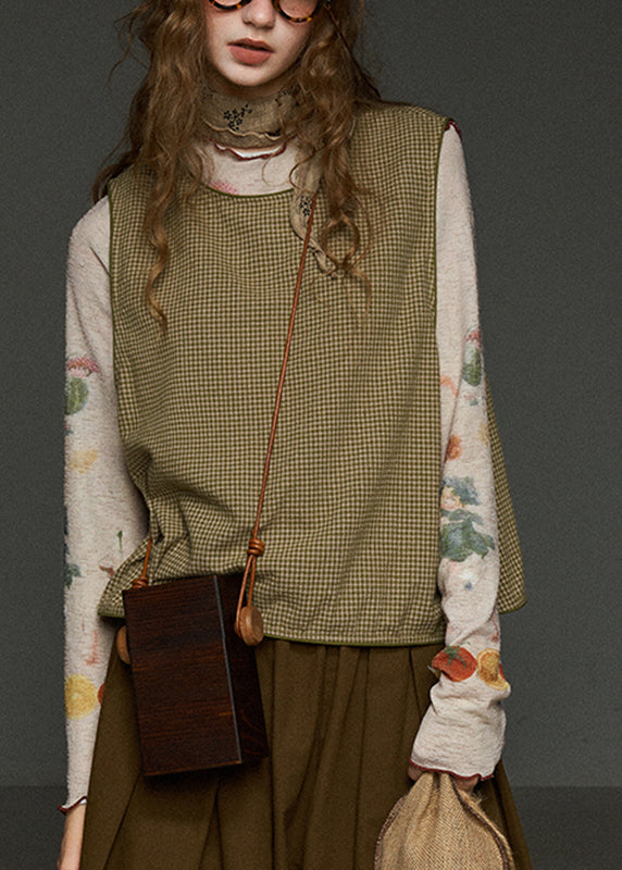 French Green Plaid Oversized Waistcoat Sleeveless