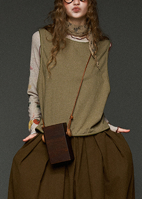 French Green Plaid Oversized Waistcoat Sleeveless
