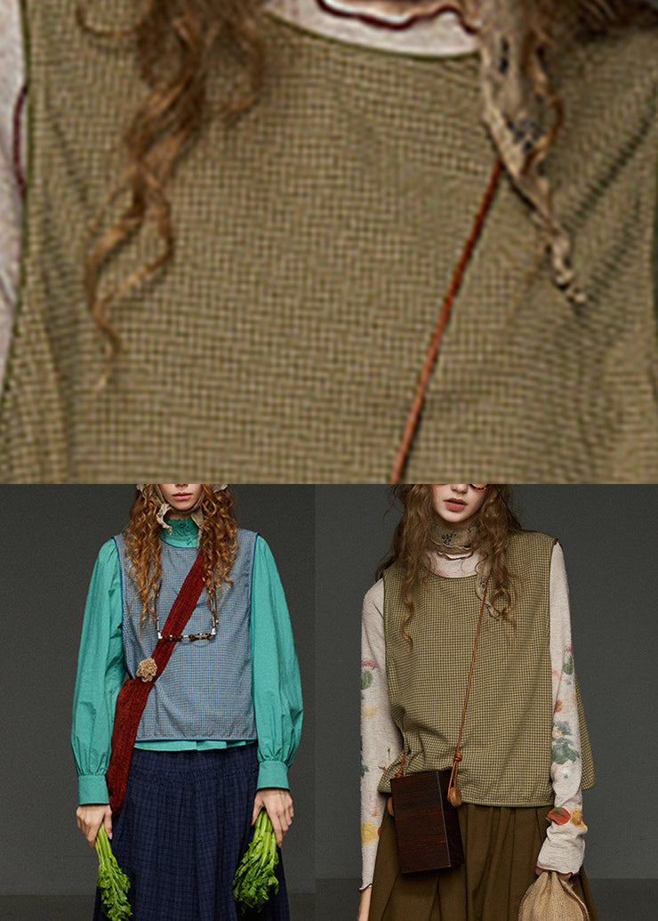 French Green Plaid Oversized Waistcoat Sleeveless