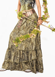 French Green Ruffled Patchwork A Line Skirts