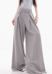 French Grey High Waist Solid Spandex Wide Leg Pants Fall