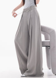 French Grey High Waist Solid Spandex Wide Leg Pants Fall