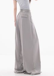 French Grey High Waist Solid Spandex Wide Leg Pants Fall