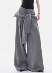 French Grey Original Design Lace Up Spandex Wide Leg Pants Fall