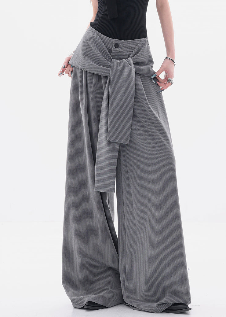 French Grey Original Design Lace Up Spandex Wide Leg Pants Fall