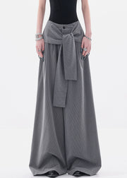 French Grey Original Design Lace Up Spandex Wide Leg Pants Fall