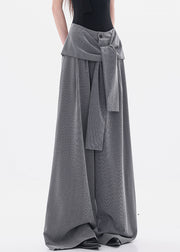 French Grey Original Design Lace Up Spandex Wide Leg Pants Fall