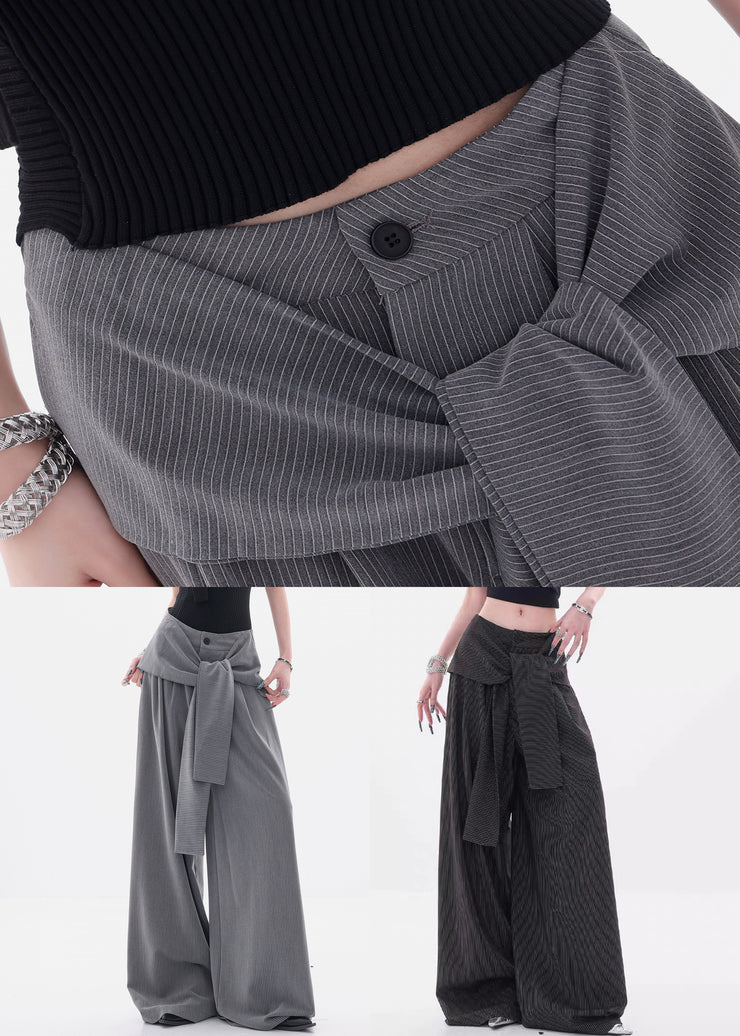 French Grey Original Design Lace Up Spandex Wide Leg Pants Fall