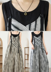 French Grey Oversized Striped Jumpsuits Summer