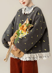 French Grey Print Lace Patchwork Fine Cotton Filled Coats Winter