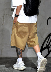 French Grey Print Pockets Elastic Waist Cotton Mens Shorts Summer