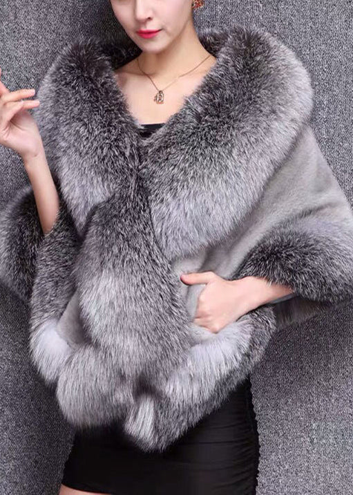 French Grey Warm Faux Fox Fur Ladies&
