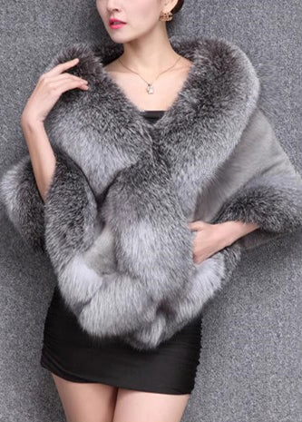French Grey Warm Faux Fox Fur Ladies&
