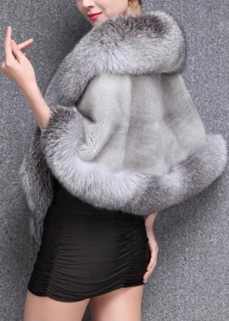 French Grey Warm Faux Fox Fur Ladies&