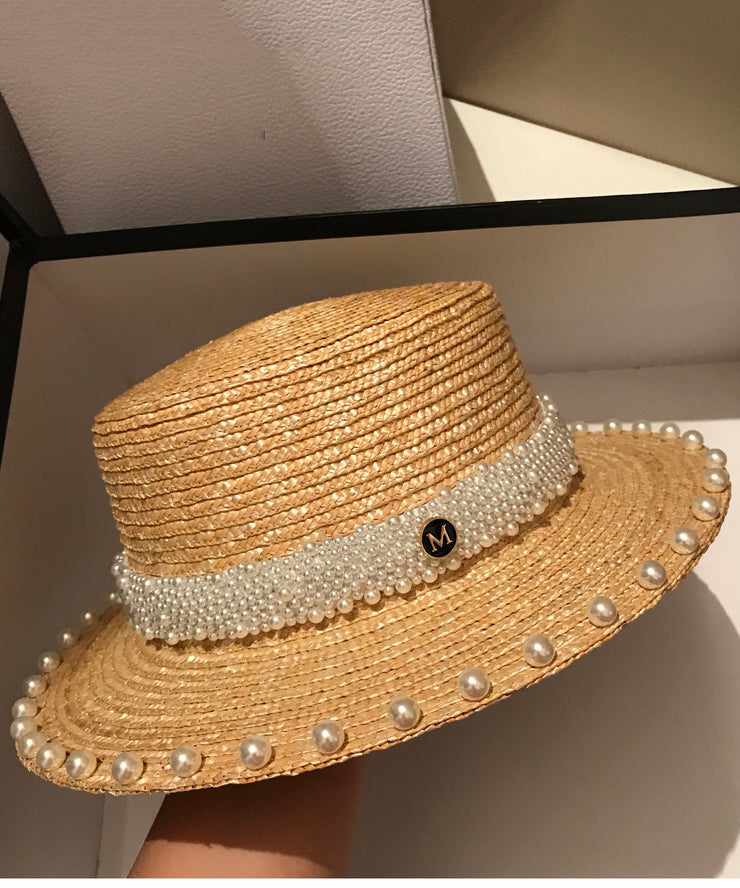 French Handmade Pearl Straw Woven Vacation Hat