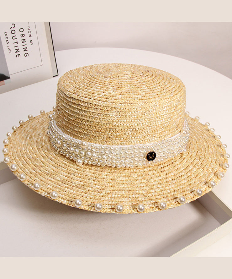 French Handmade Pearl Straw Woven Vacation Hat