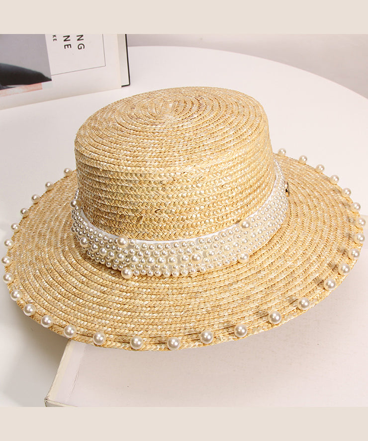 French Handmade Pearl Straw Woven Vacation Hat