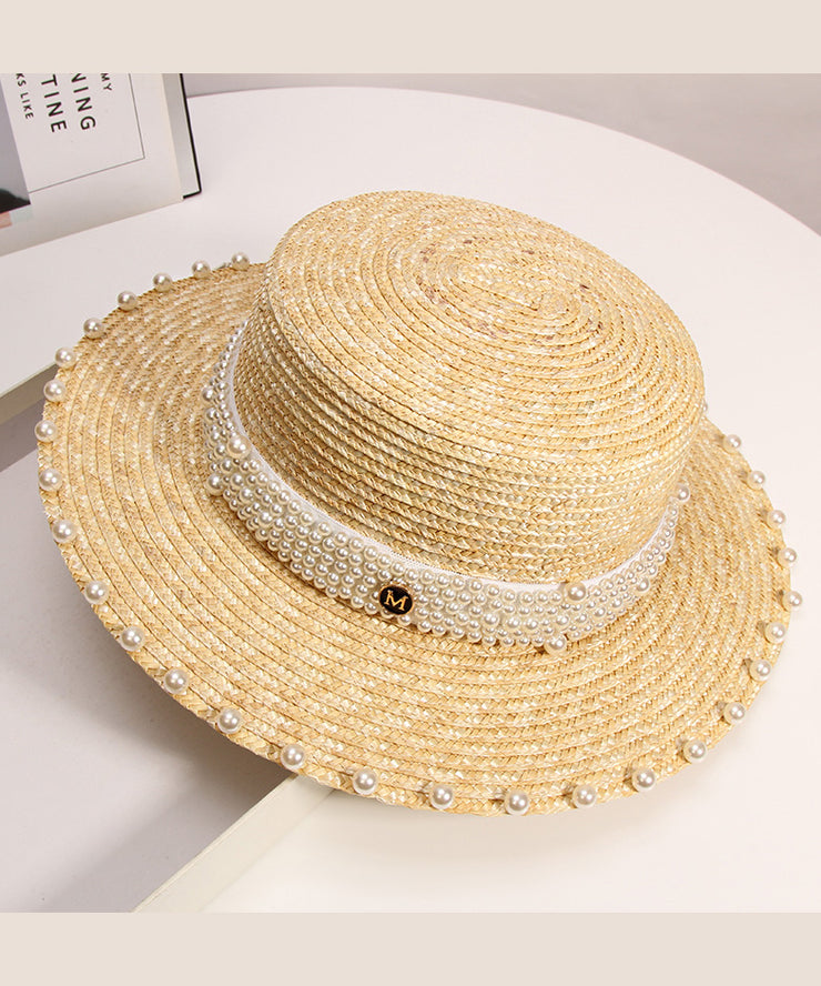 French Handmade Pearl Straw Woven Vacation Hat