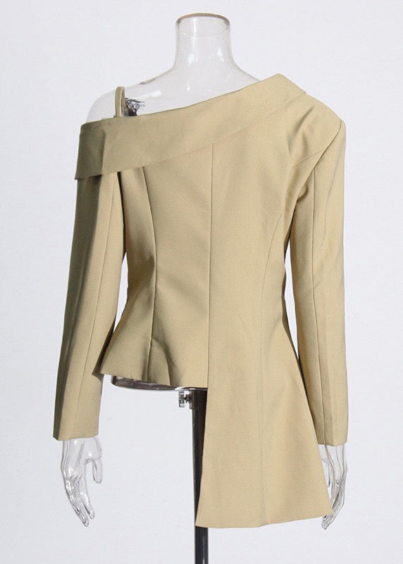 French Khaki Asymmetrical Lace Patchwork Cotton Coats Fall