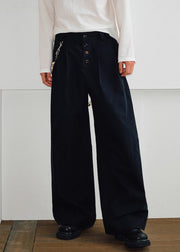 French Khaki Button Pockets Solid Cotton Mens Pants Summer