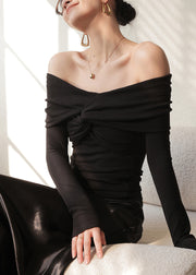 French Khaki Cold Shoulder Cotton Shirt Tops Spring