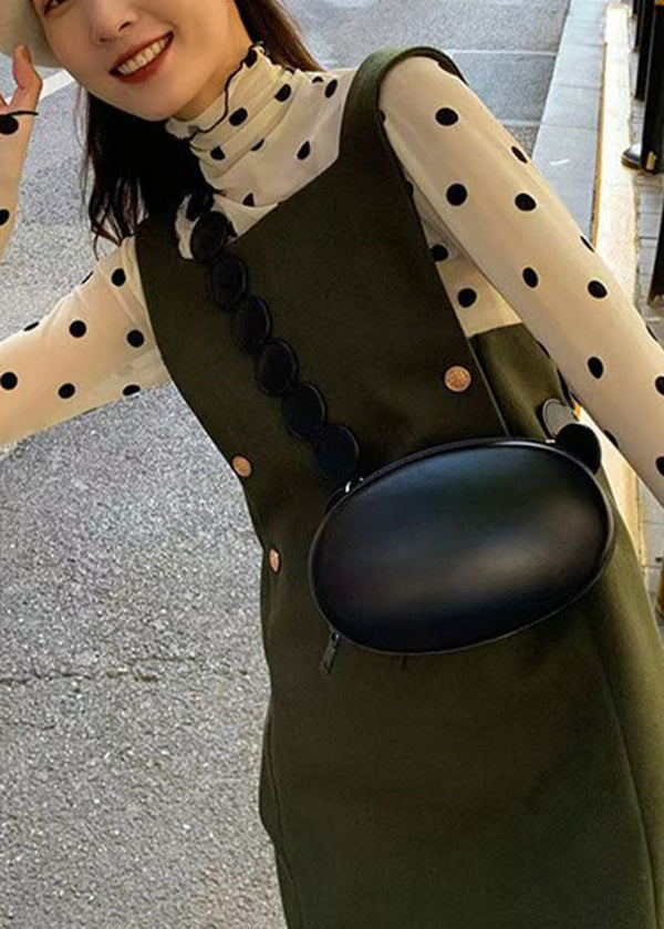 French Khaki Hign Neck Dot Slim Fit Tulle Tops Spring