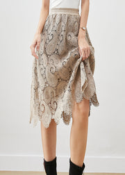 French Khaki Hollow Out Lace Skirts Fall