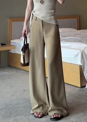 French Khaki Pockets High Waist Solid Spandex Pants Fall