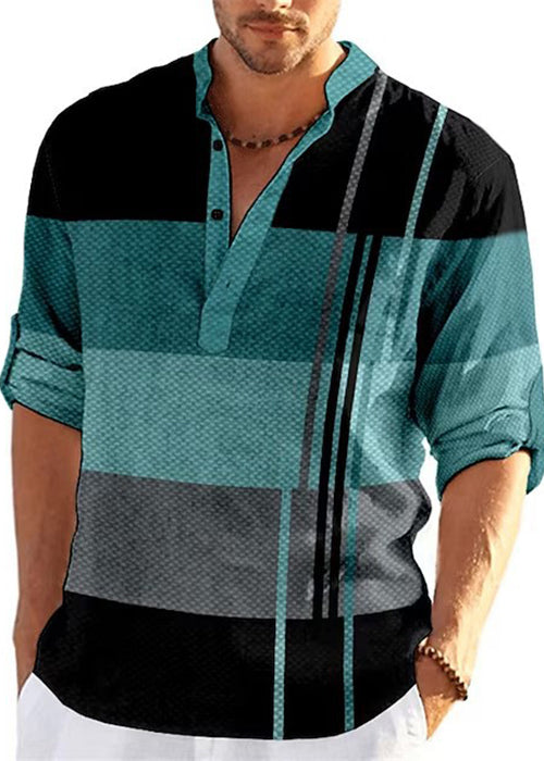 French Khaki Stand Collar Plaid Cotton Men&