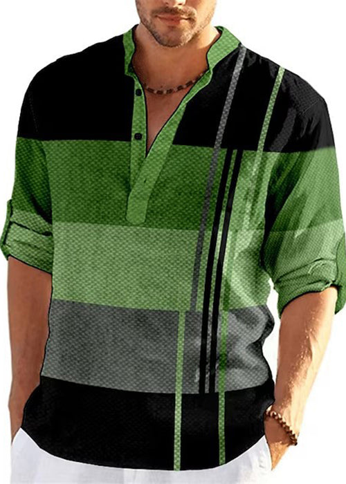 French Khaki Stand Collar Plaid Cotton Men&
