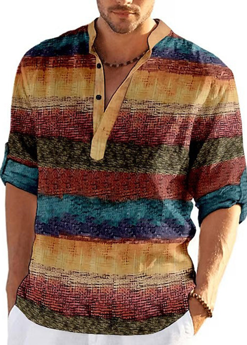 French Khaki Stand Collar Plaid Cotton Men&