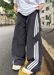 French Khaki Striped Elastic Waist Thin Cotton Mens Pants Summer
