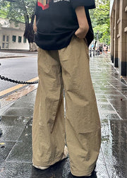 French Khaki Striped Elastic Waist Thin Cotton Mens Pants Summer