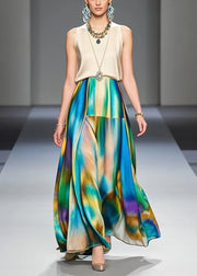 French Khaki Tie Dye Draping Silk Party Dresses Sleeveless