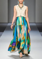 French Khaki Tie Dye Draping Silk Party Dresses Sleeveless