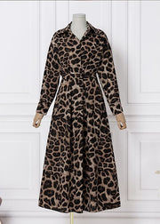 French Leopard Print Exra Large Hem Cotton Holiday Dresses Spring
