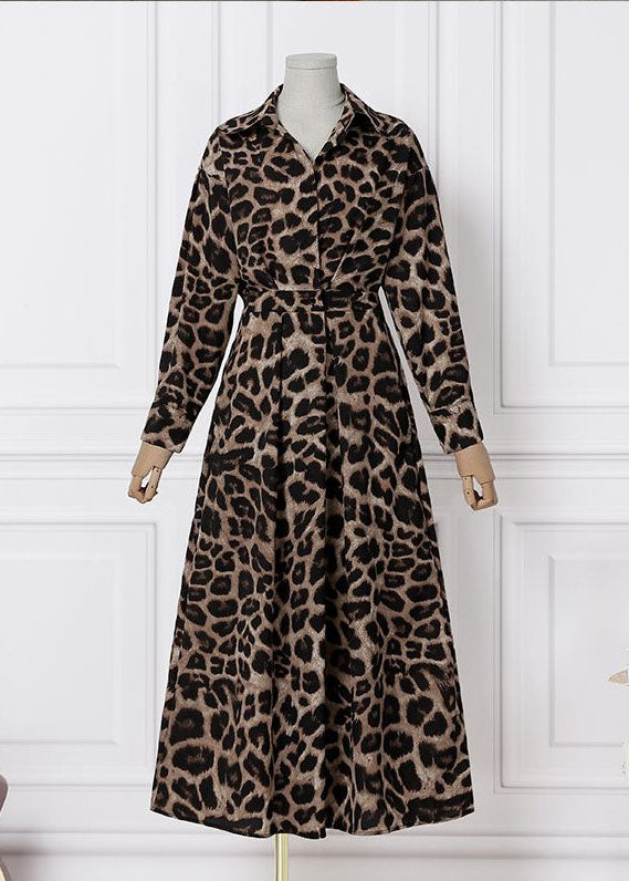 French Leopard Print Exra Large Hem Cotton Holiday Dresses Spring