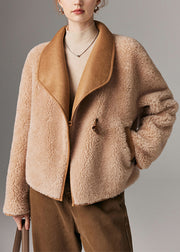 French Light Camel Fluffy Button Pockets Woolen Coat Winter