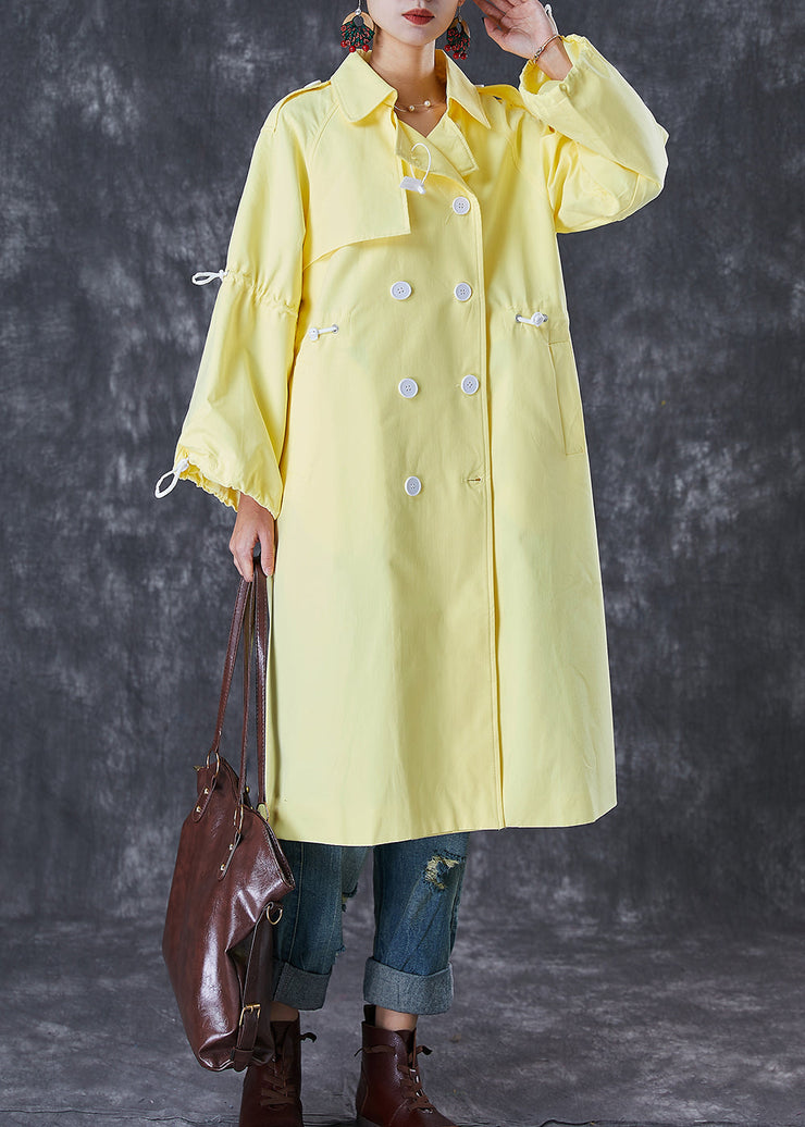 French Light Yellow Drawstring Double Breast Cotton Trench Fall