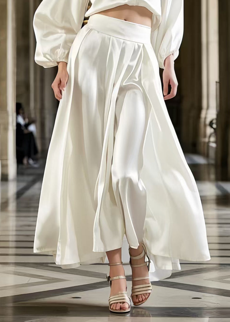 French Milk White Draping Fine Silk Two Piece Set Women Clothing Spring