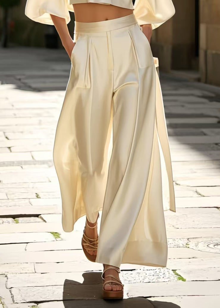 French Milk White Draping Ice Silk Womens 2 Piece Outfit Spring