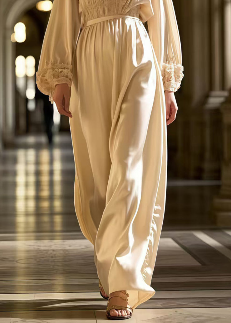 French Milk White V Neck Draping Silk Tunic Dress Spring